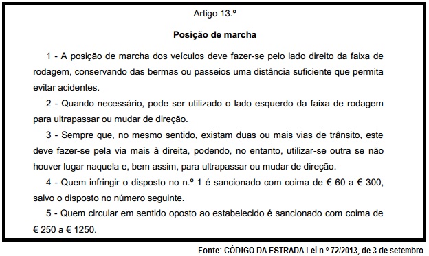 Artigo 13º Código da Estrada - Posição de marcha