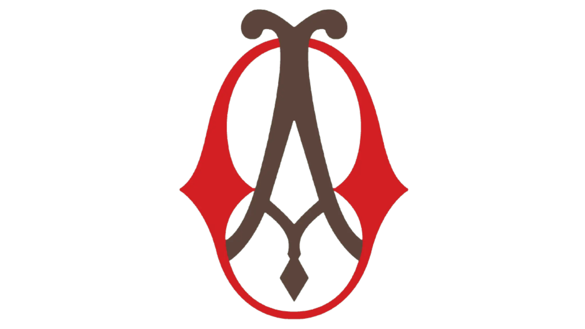 Primeiro logótipo da Opel (1862 – 1910). O logo tinha a letra castanha "A", inscrita dentro da letra "O" a vermelho.