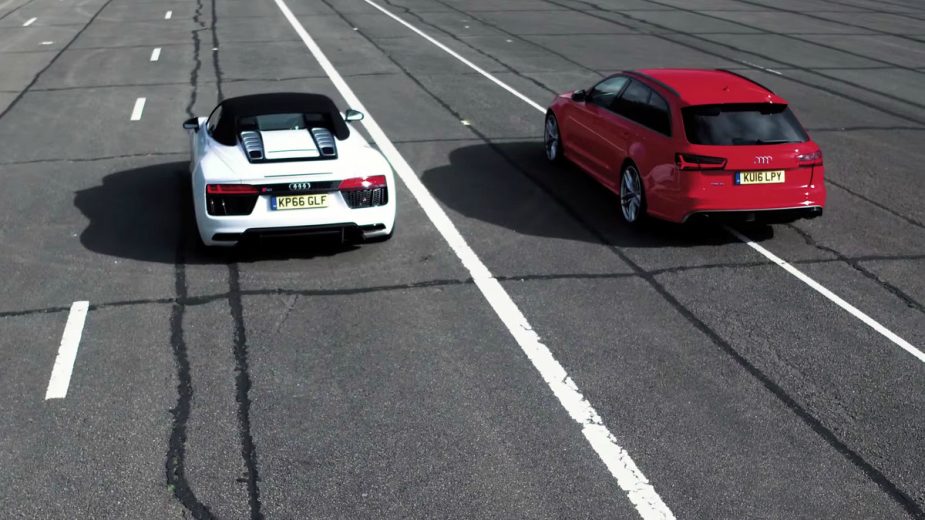 drag race - audi rs6 performance vs audi r8 spyder