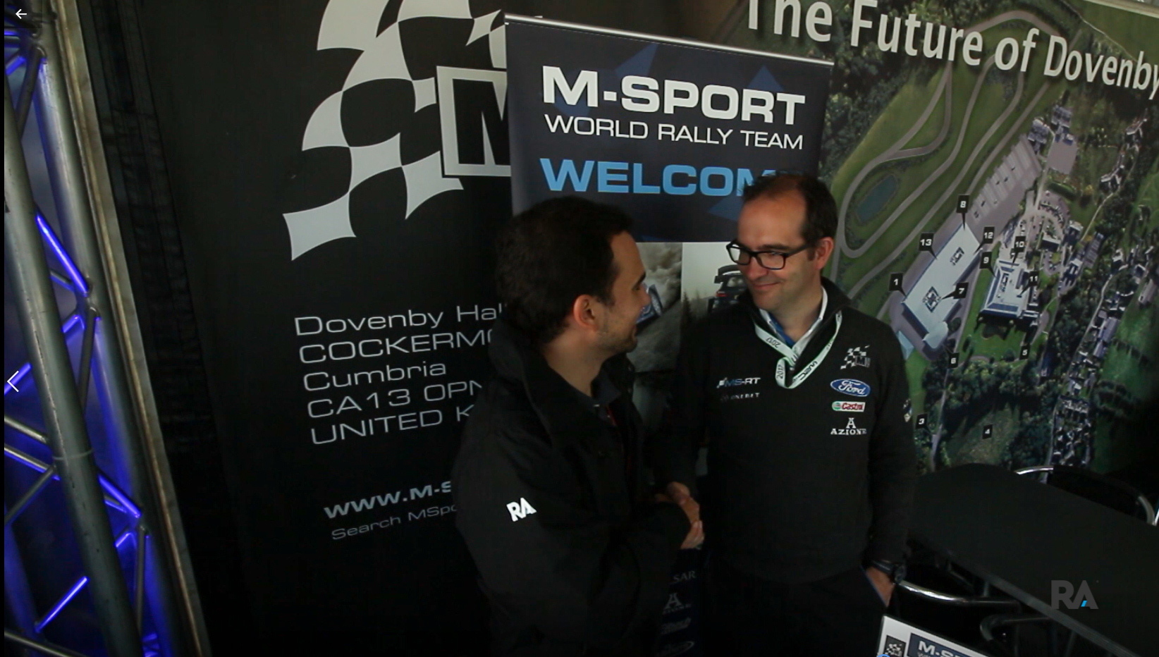 Andrew Wheatley, Bussiness Development Manager da M-Sport com Guilherme Costa