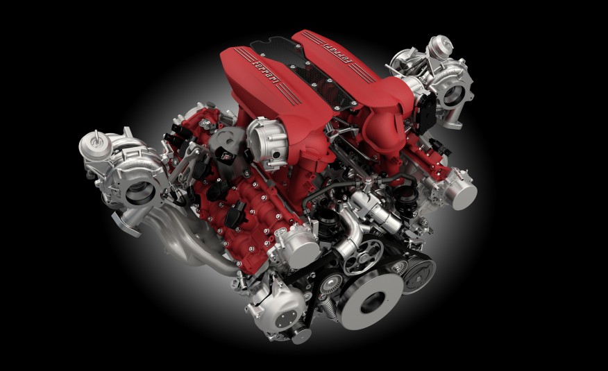 Motor V8 de 3.9 litros do Ferrari 488 GTB 