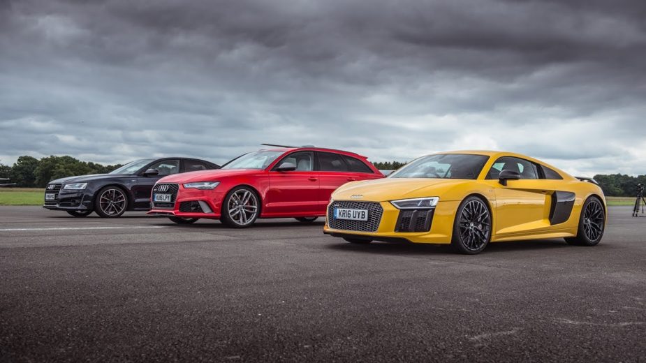 Drag Race: Audi S8 Plus vs Audi RS6 Performance vs Audi R8 V10 Plus