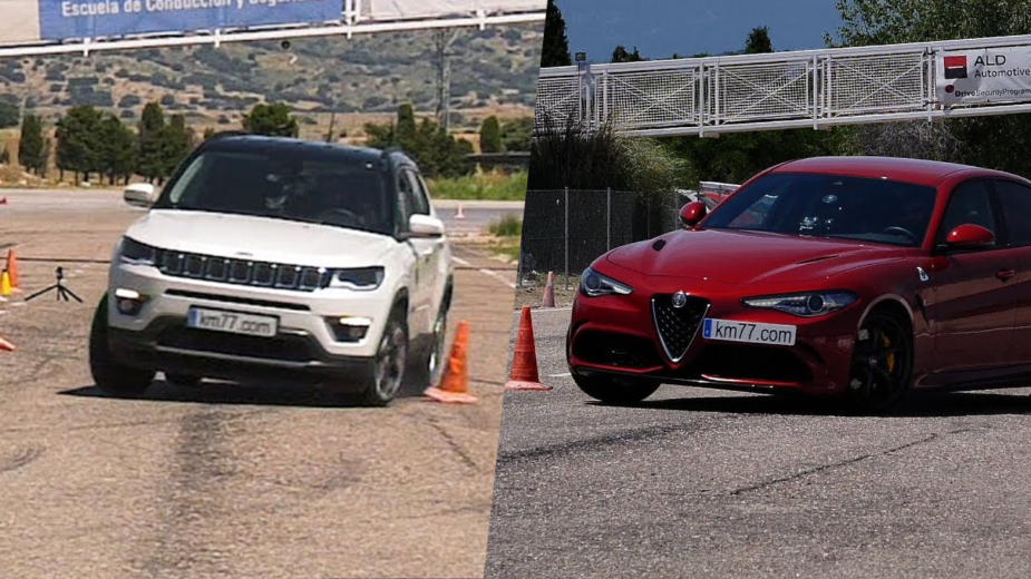 Jeep Compass e Alfa Romeo Giulia Quadrifoglio no teste do alce