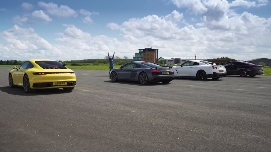 porsche 911 carrera 4s vs audi r8 performance vs nissan gt-r nismo vs bmw m850i