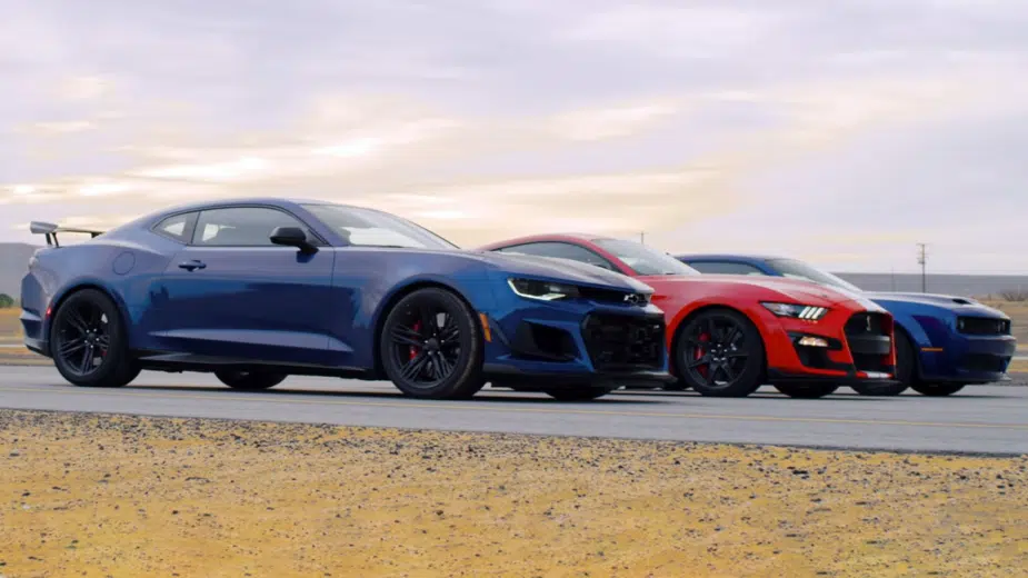 chevrolet camaro zl1 vs ford mustang shelby gt500 vs dodge challenger hellcat redeye