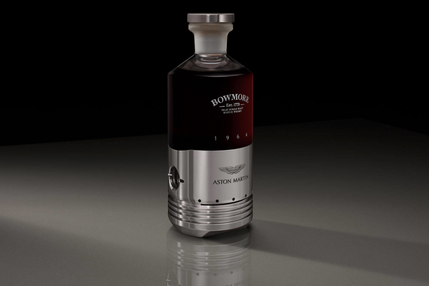 Bowmore DB5 Whisky: garrafa feita de um pistão de um Aston Martin DB5