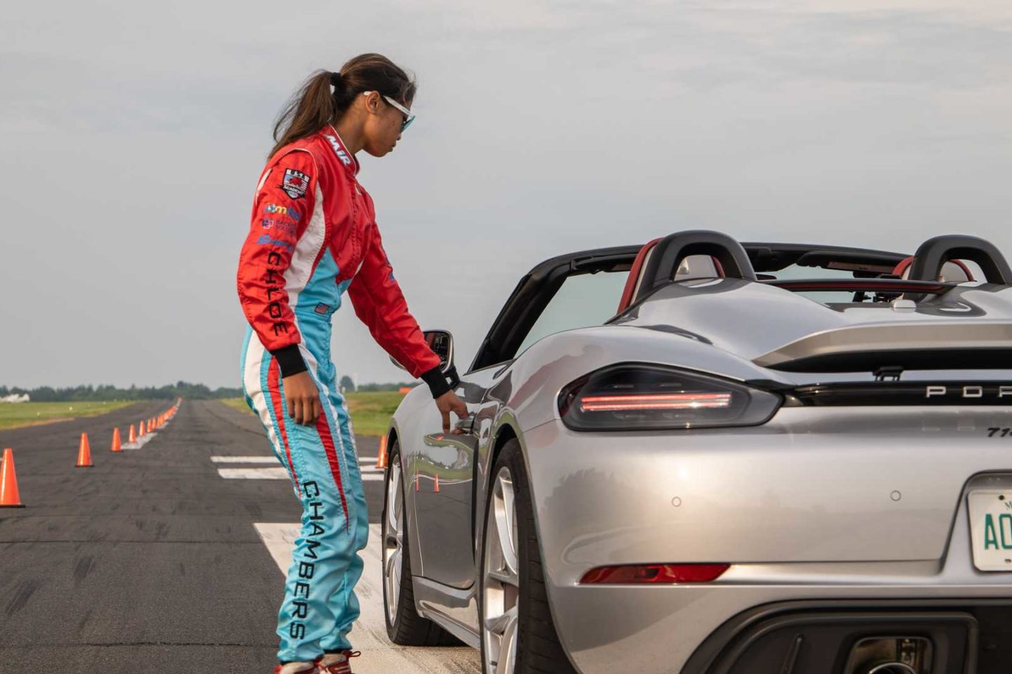 Chloe Chambers recorde slalom Porsche 718 Spyder