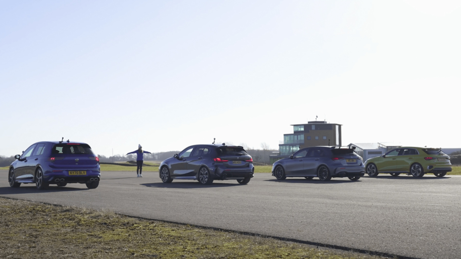 Drag race Golf R contra Audi S3, A35 AMG e BMW M135i