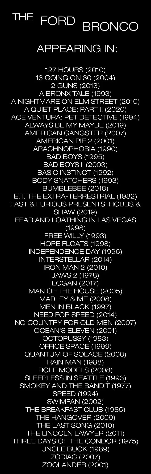 Bronco Movie List