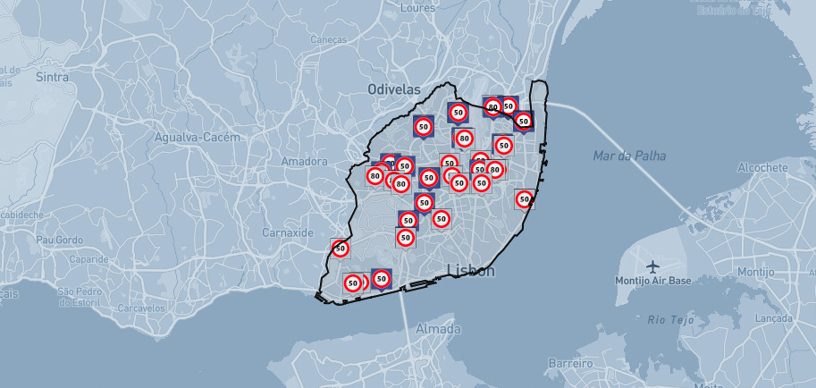 Mapa interativo de radares de Lisboa