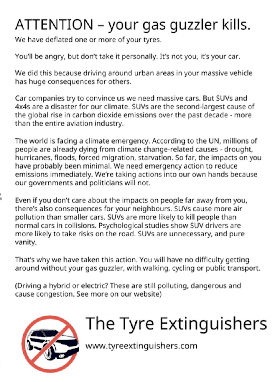 carta aberta tyre extinguishers