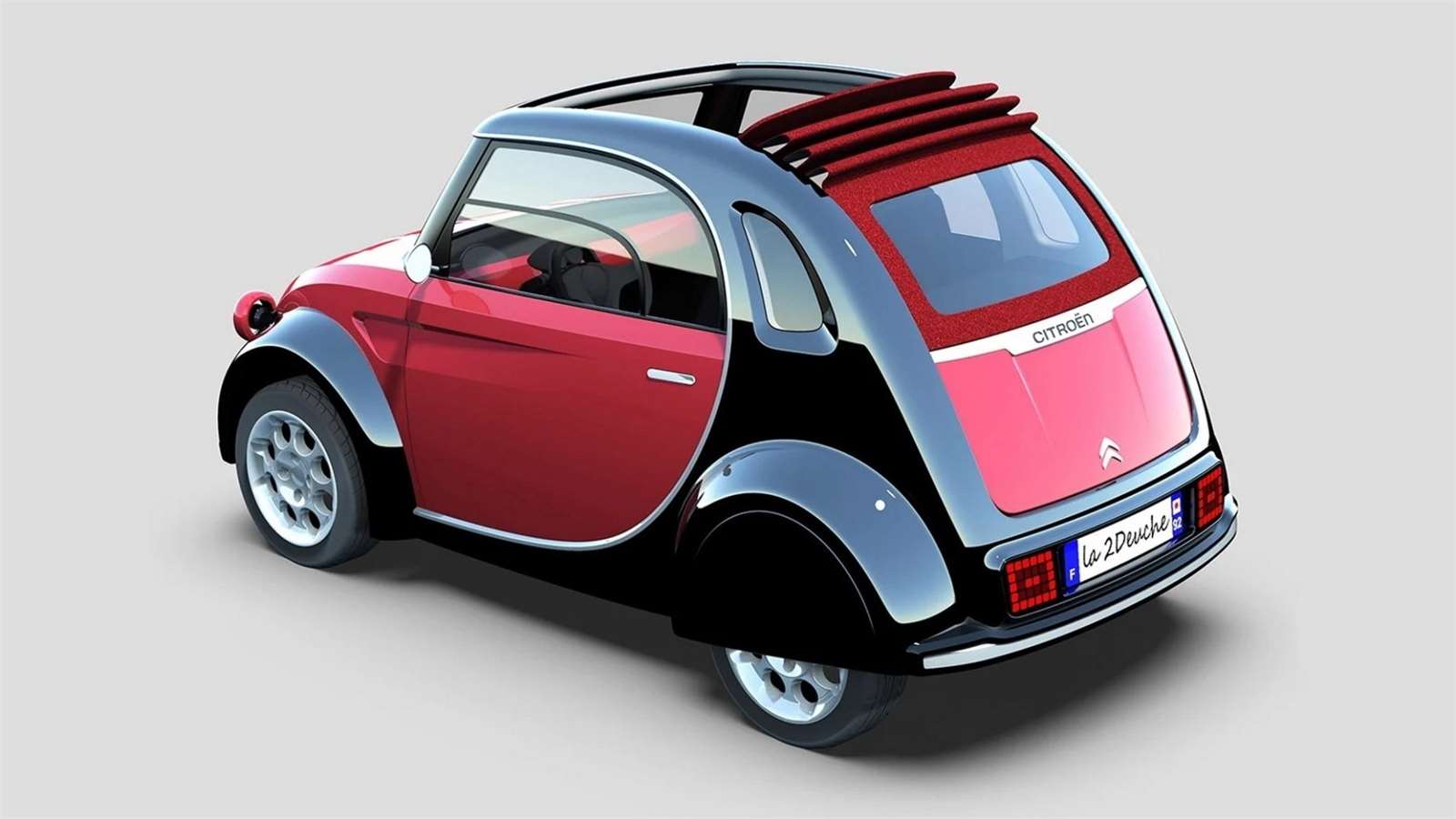 Citroën 2 Deuche Concept, vista 3/4 traseira com teto aberto