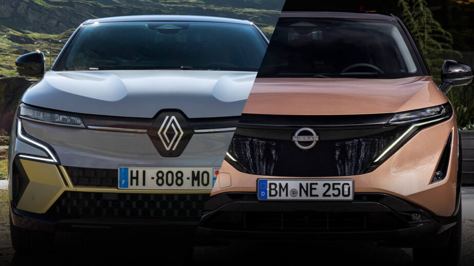 Renault Mégane E-Tech com Nissan Ariya de frente