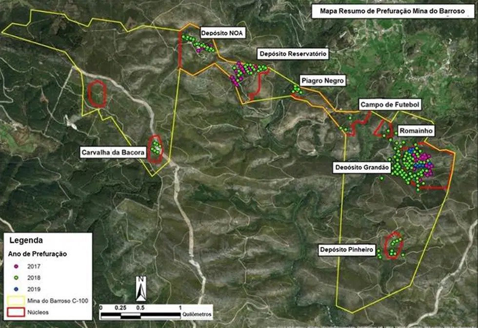 mapa com perfurações do projeto lítio barroso