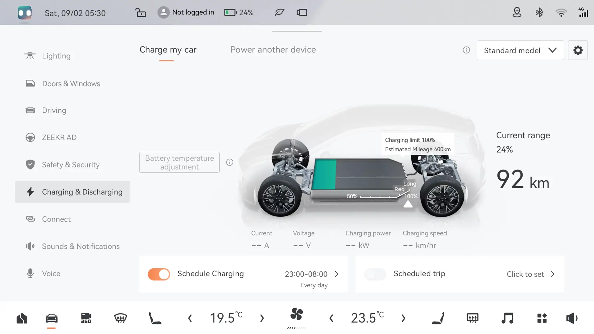 Zeekr X menu de energia