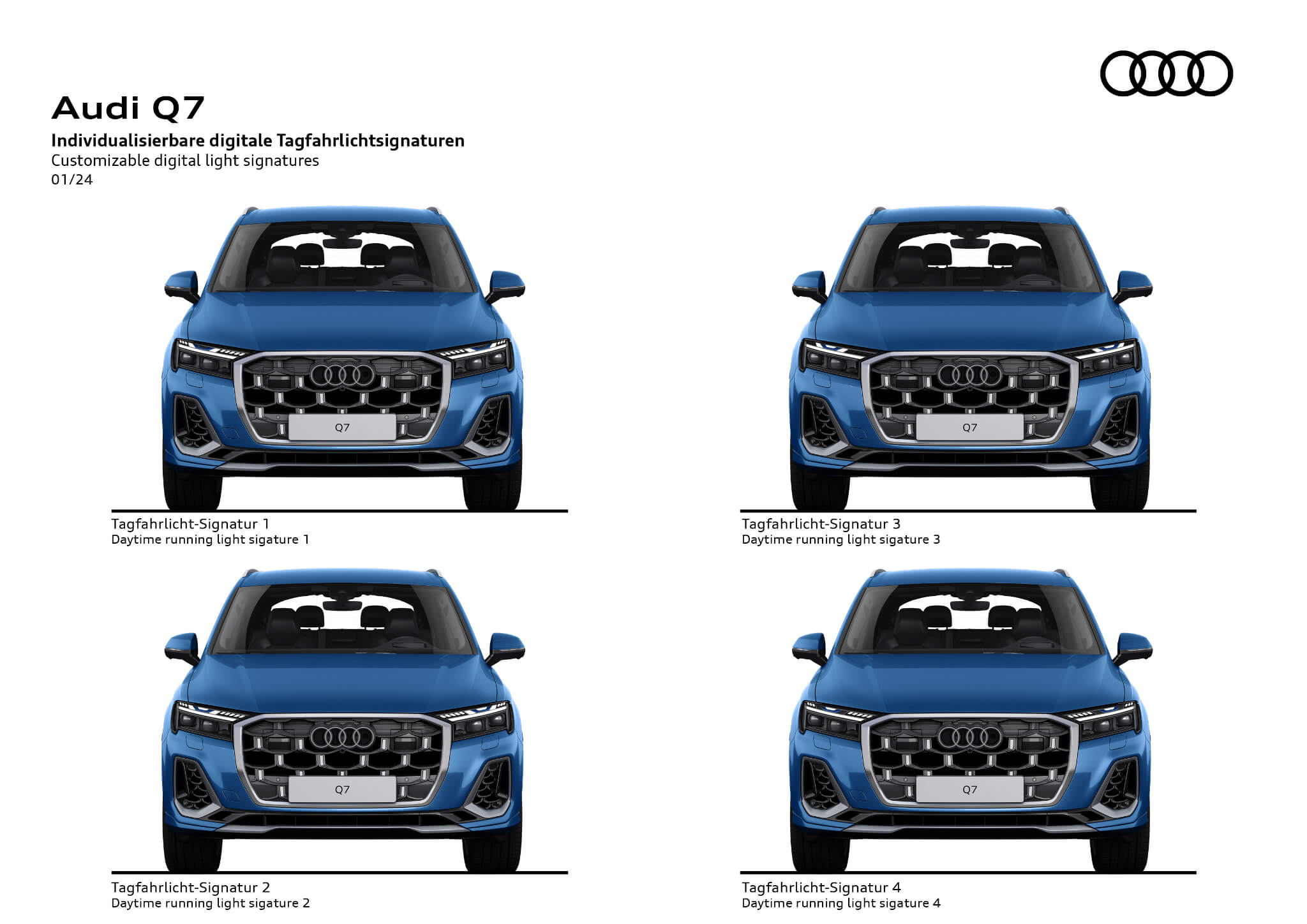 Audi Q7 2024 esquema assinatura luzes dianteiras