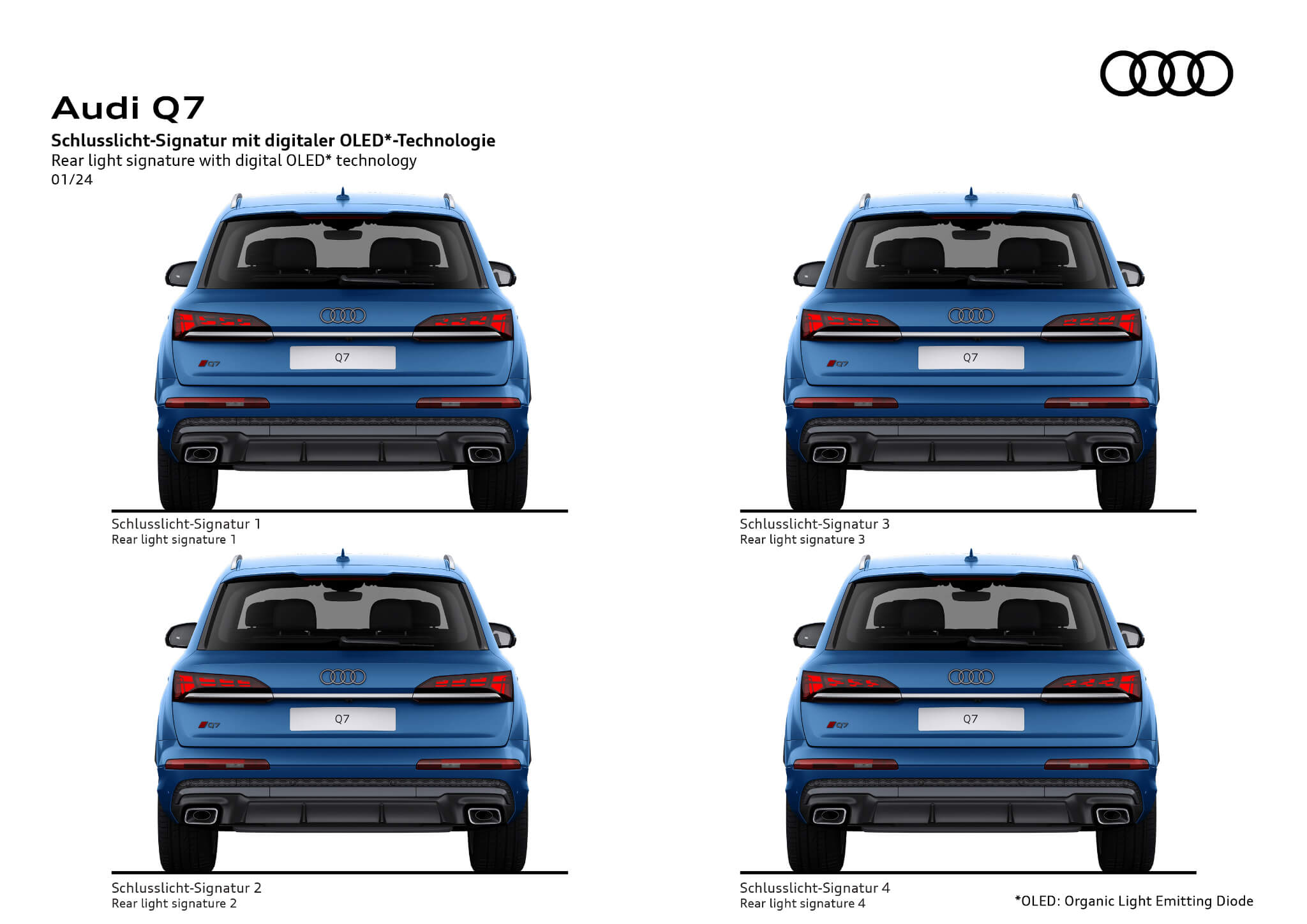 Audi Q7 2024 esquema assinatura luzes traseiras