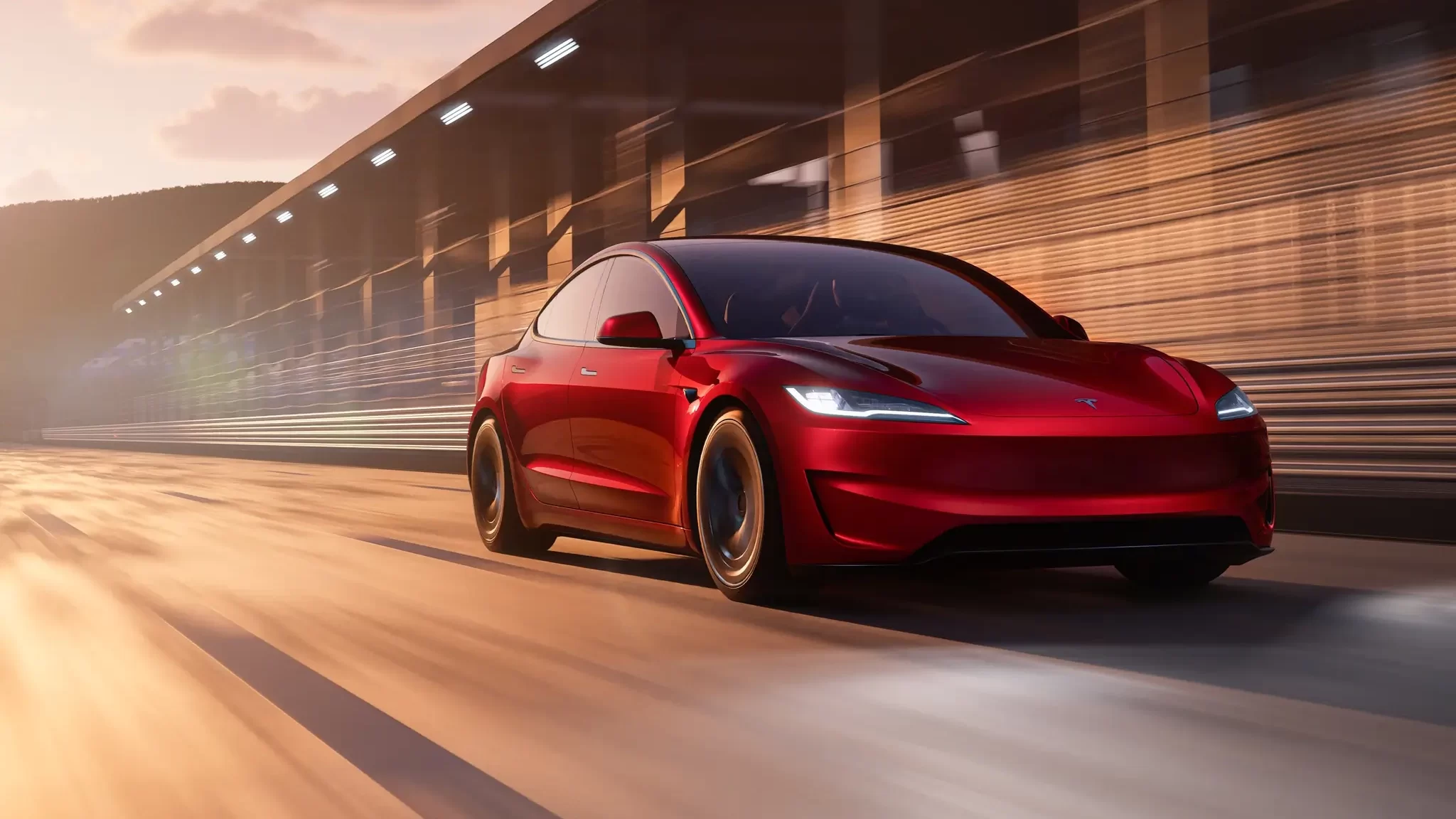 Model 3 Performance - 3/4 de frente em andamento