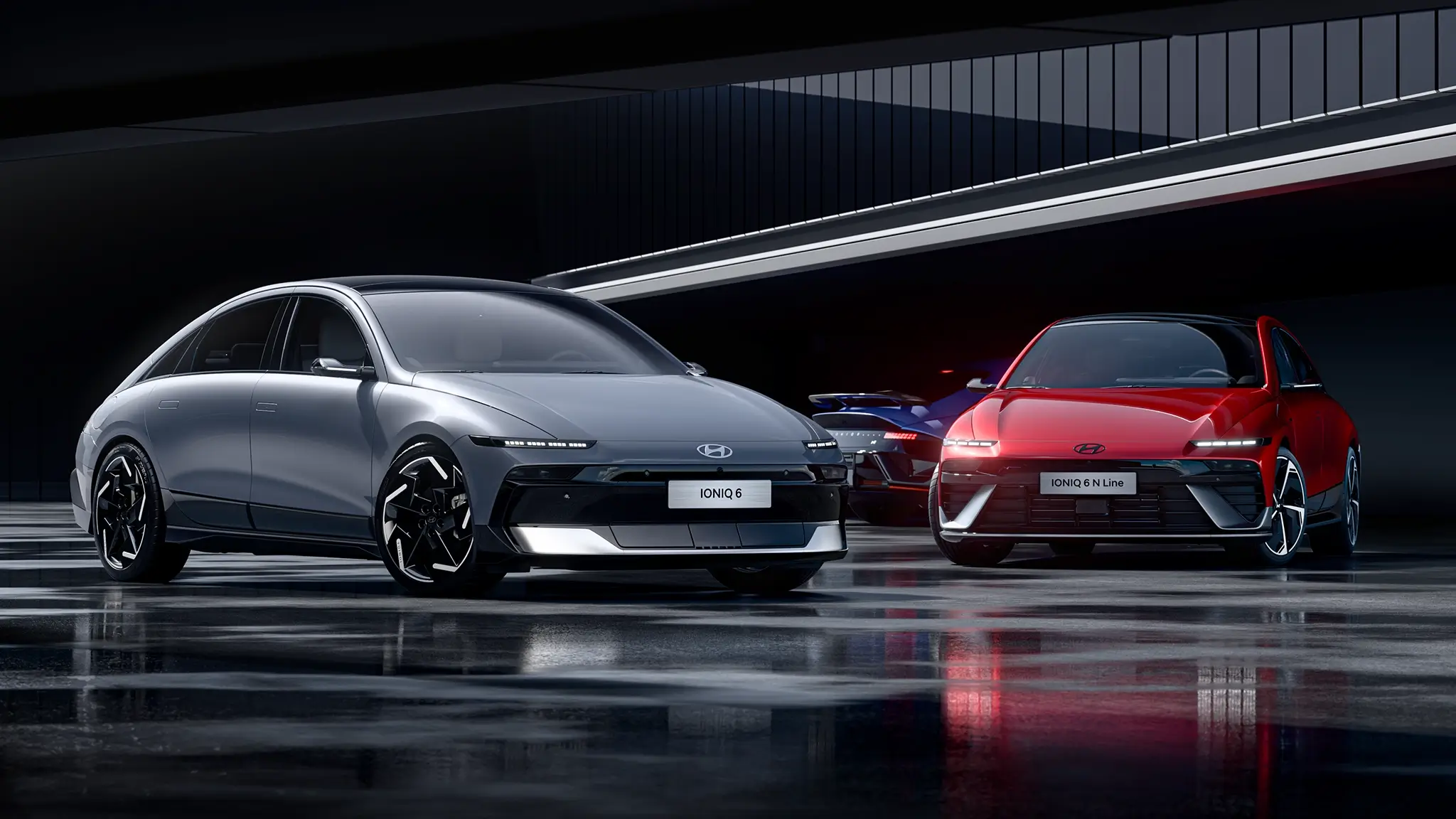 Hyundai IONIQ 6 - Foto de conjunto com teaser do IONIQ 6 N