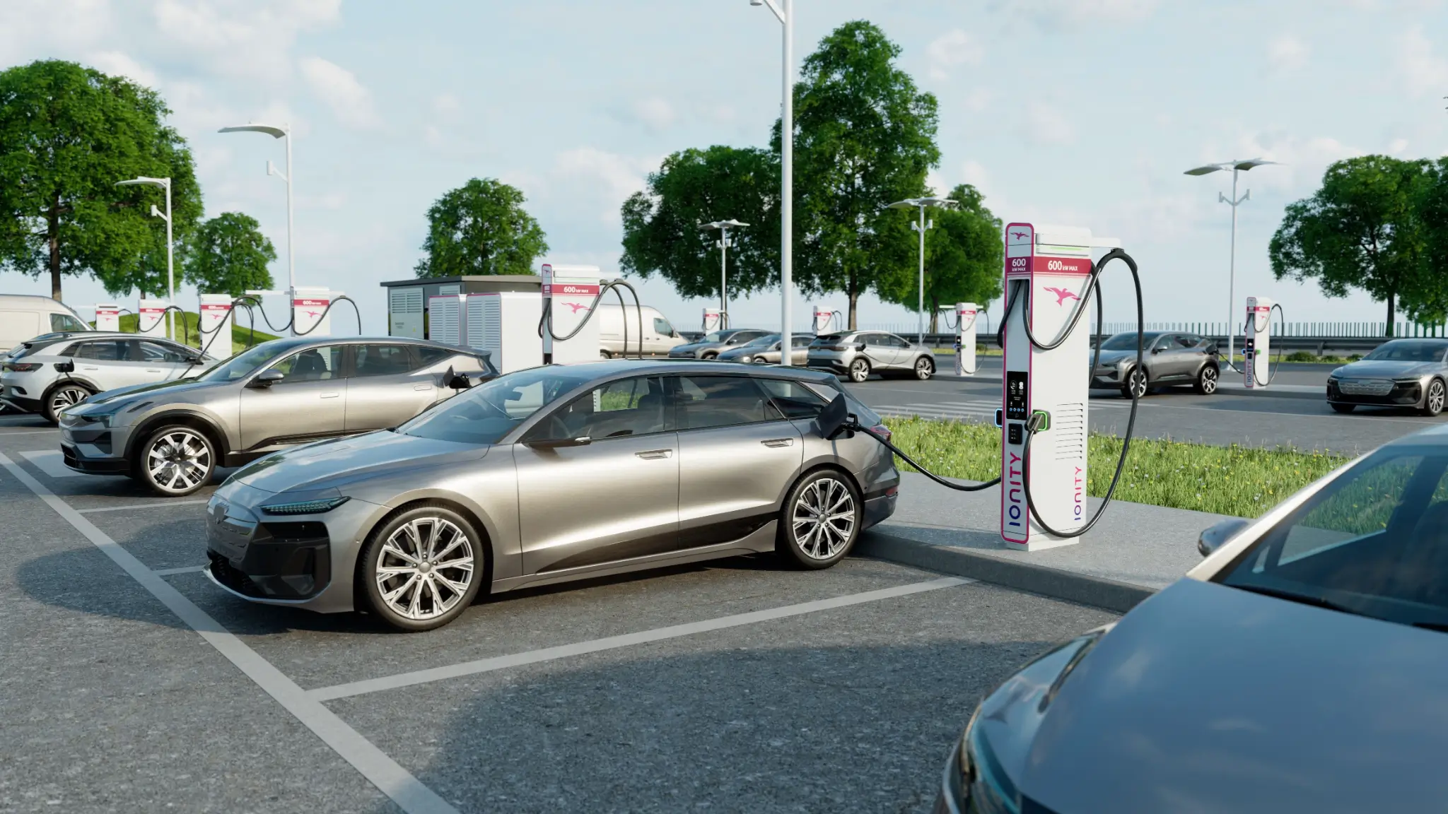Audi A6 a carregar em posto IONITY 600 kW