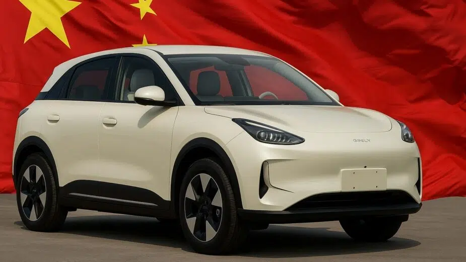 carro chinês com a bandeira chinesa de fundo