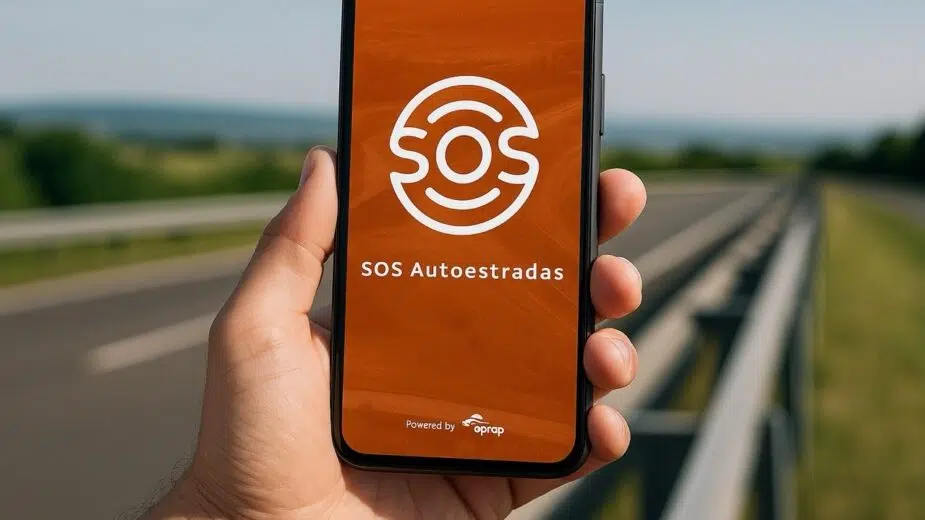 mão a segurar telemóvel com app SOS Autoestradas